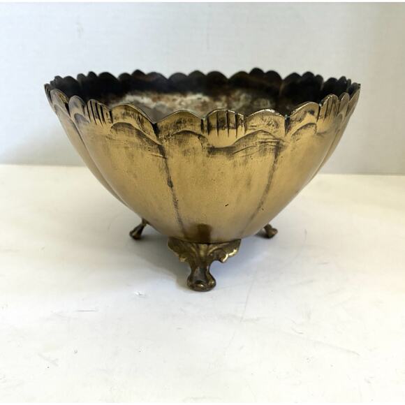 Vintage Art Deco Footed Brass Oval Bowl/Planter – Medium, Ornate - Picture 2 of 7